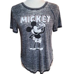 DIsney Women's Size Medium Distressed Mickey Mouse Graphic Print T-Shirt Grey